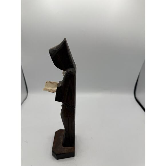 Vintage Hand-Carved Monk Figurine Holding Book – 8.5” Religious Statue - Picture 4 of 6